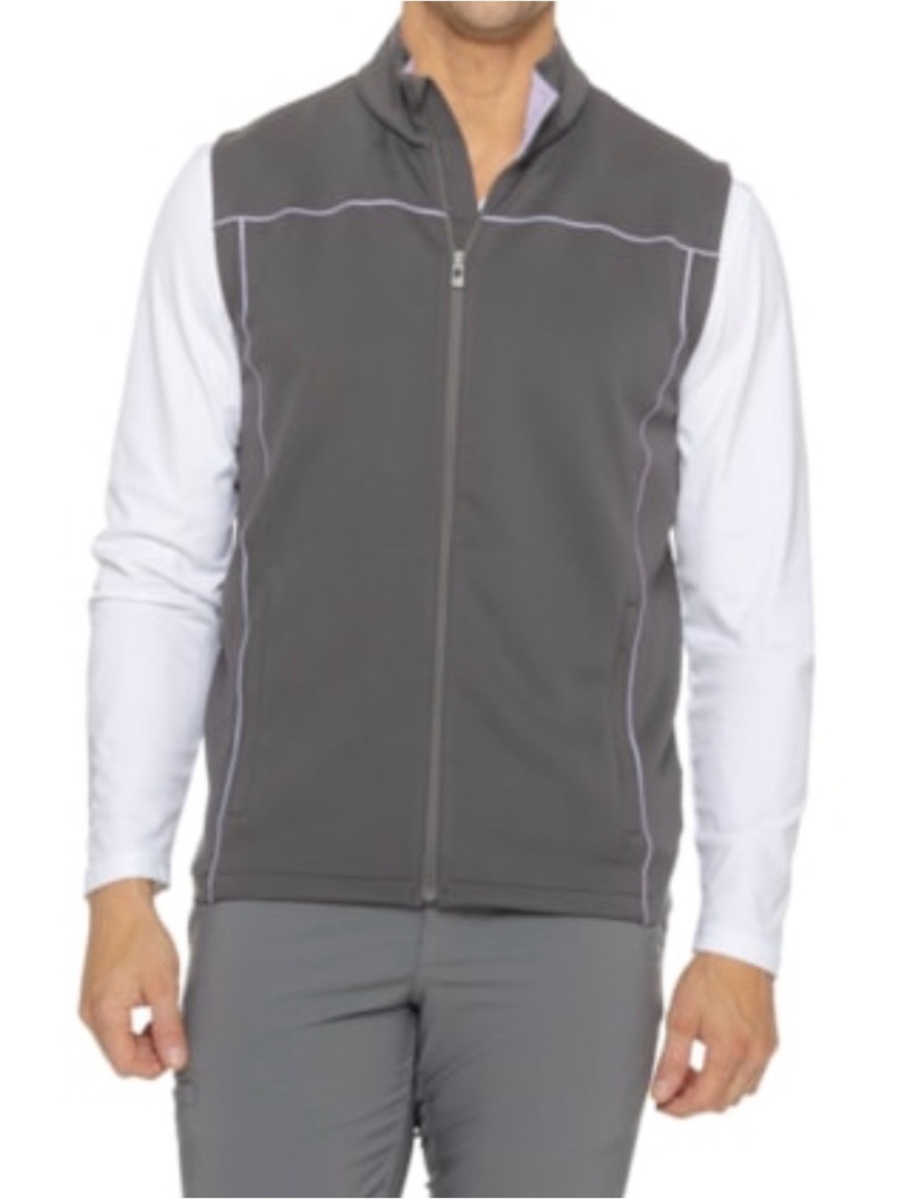 Men's Dark Gray Zip-Front Vest with Subtle Contrast Stitching